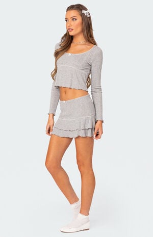 Fig Ruffle Hem Pointelle Mini Skirt image number 4
