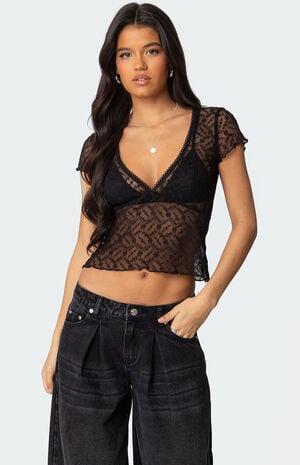 Edikted Julie Sheer Lace Top | PacSun
