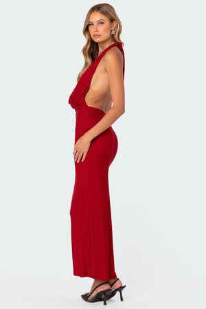 Cowl Neck Open Back Maxi Dress image number 3