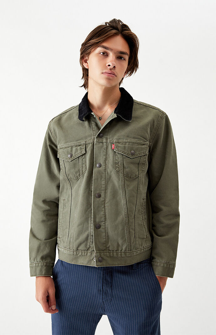 olive green levi's denim jacket