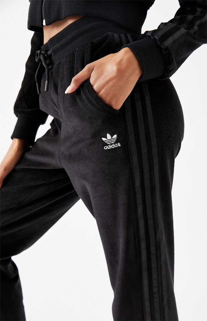 adidas black velour track pants