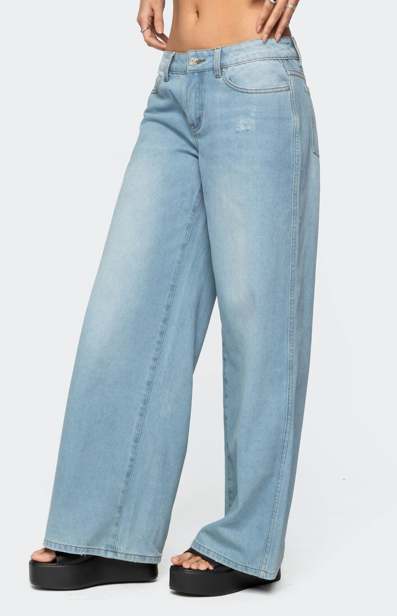 Edikted Ripley Distressed Low Rise Jeans