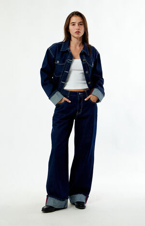 Dark Blue Wide leg Baggy Jeans image number 1