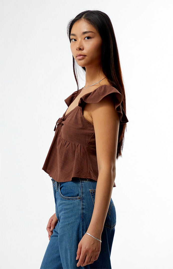 LA Hearts Keyhole Linen Babydoll Top | PacSun