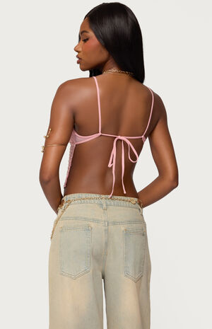 Beaded Mesh Asymmetric Backless Top image number 3