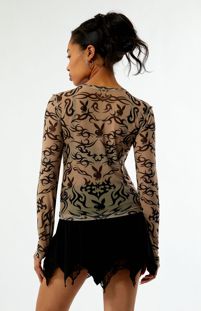 Playboy By PacSun Tattoo Print Mesh Long Sleeve Top | PacSun