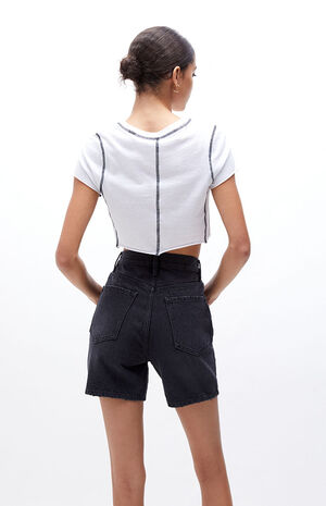 Eco Black Denim Dad Shorts image number 3