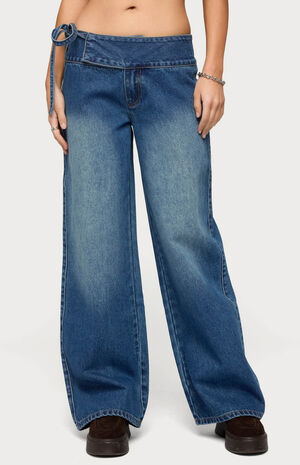 Cleo Tie Waist Low Rise Baggy Jeans image number 1