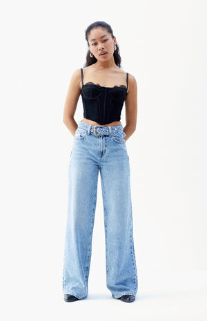 Jessie Medium Indigo Western Belt High Waisted Baggy Jeans image number 2