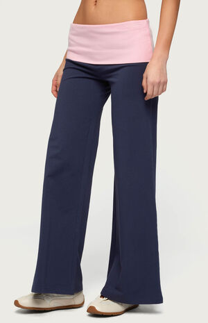 Petite Wide Leg Contrast Foldover Pants image number 2