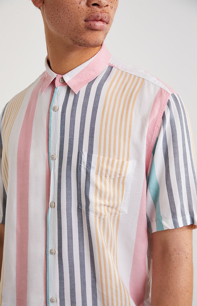 Holiday Striped Short Sleeve Button Up Shirt