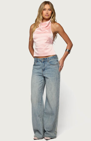 Satin Effect Backless Cowl Neck Top image number 4