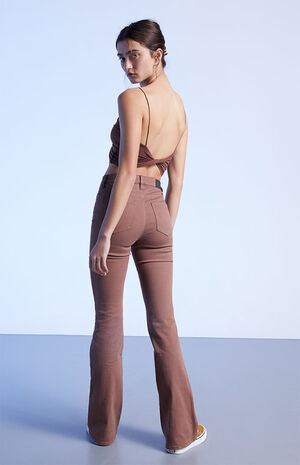 Brown High Waisted Slim Flare Jeans image number 4