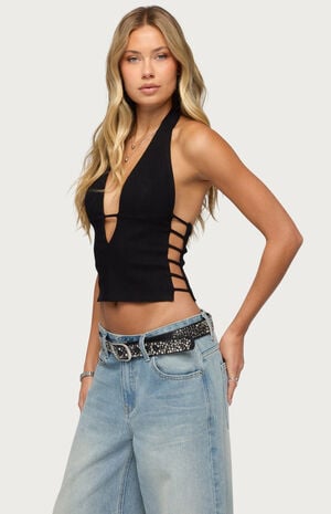 Aneera Cutout Plunging Halter Top image number 2