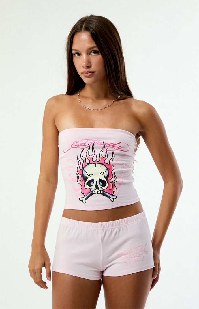 Ed Hardy Pink Flame Skull Shorts | Pacsun