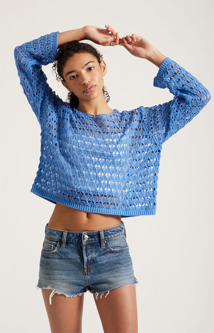 Pacsun Jamie Denim Micro Shorts Raw Cut Medium Blue