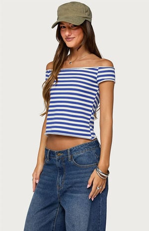 French Terry Striped Off Shoulder Top image number 2