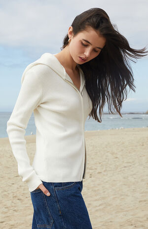 White Double Zip Sweater image number 3