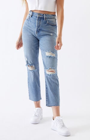 Light High Waisted Straight Leg Jeans