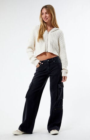 Black Low Rise Baggy Cargo Jeans