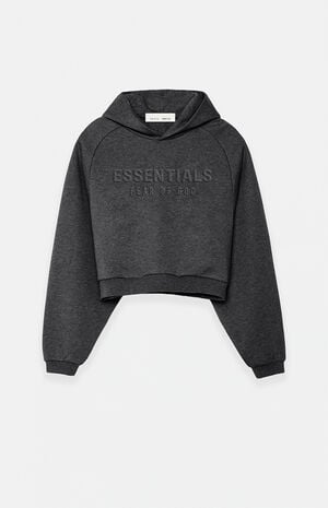 Women's Charcoal Heather '90s Embossed Raglan Cropped Hoodie image number 1