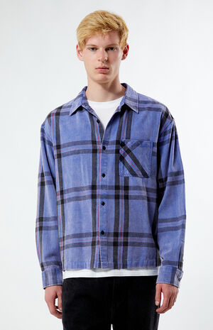 Blue Washed Cropped Flannel Shirt image number 1