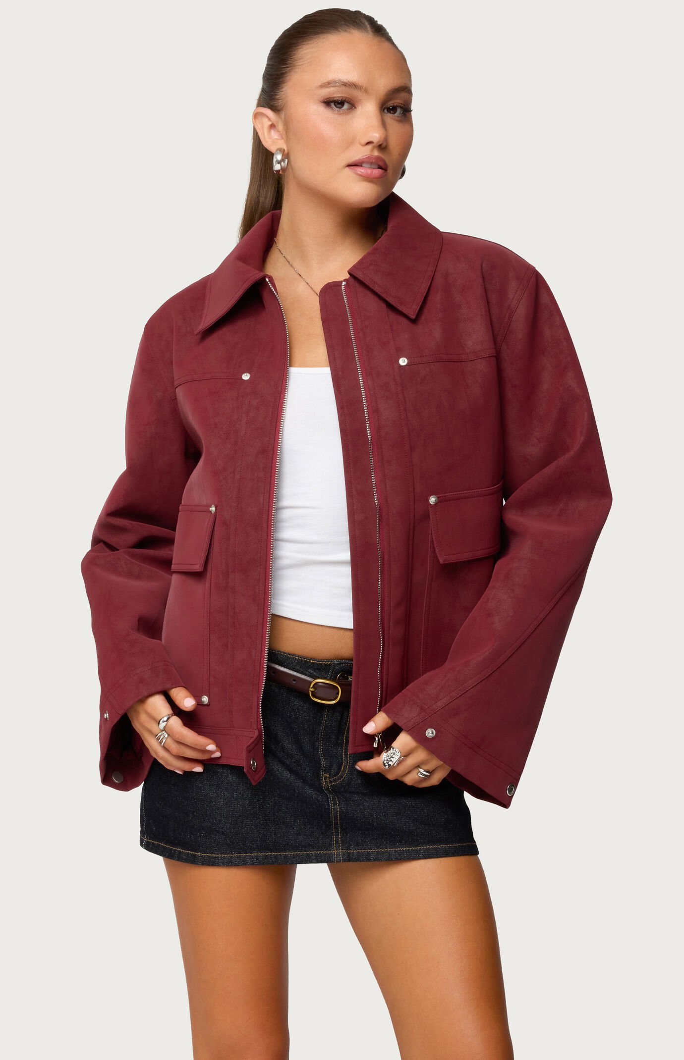 Edikted Annabelle Oversized Faux Suede Jacket