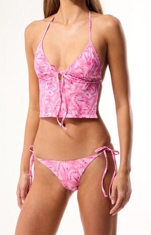 Butterfly Print Heather Side Tie Cheeky Bikini Bottom image number 3