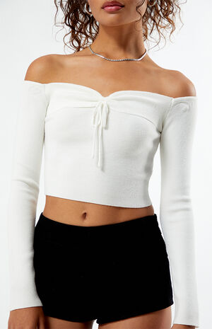 Off The Shoulder Tie Front Sweater image number 2