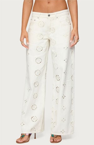 Eyelet Low Rise Wide Leg Jeans image number 1