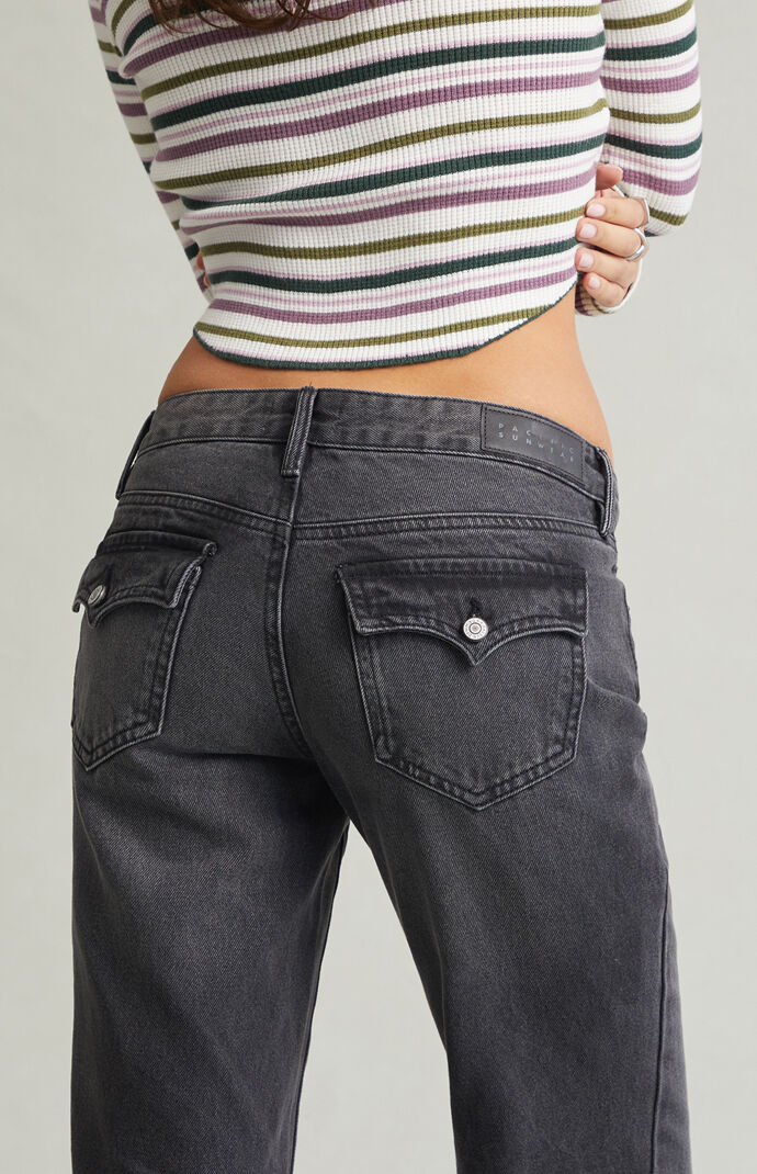 Pacsun Jade Low Rise Button Pocket Bootcut Jeans Faded Black | Pacsun