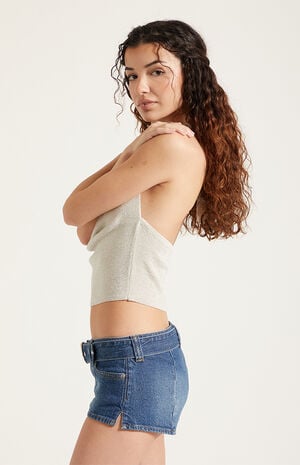 Tatum Ultimate Low Rise Denim Micro Shorts Stretch Belt Dark Blue image number 4