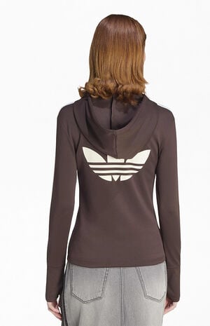 Brown Trefoil 3-Stripe Zip Up Hoodie image number 2