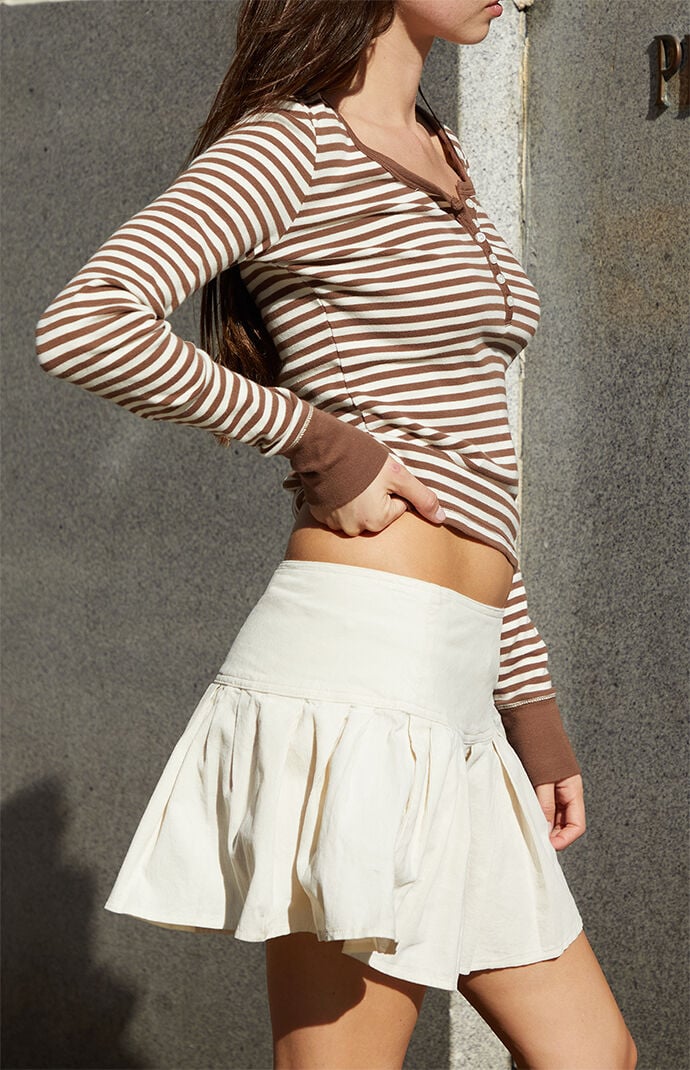 John Galt Cream Corduroy Pleated Mini Skirt