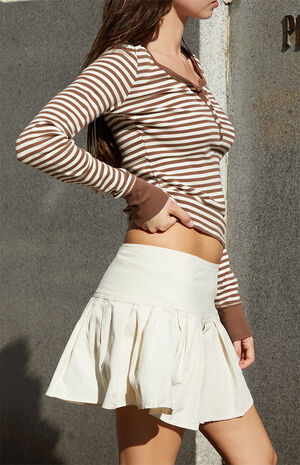 Cream Corduroy Pleated Mini Skirt image number 3