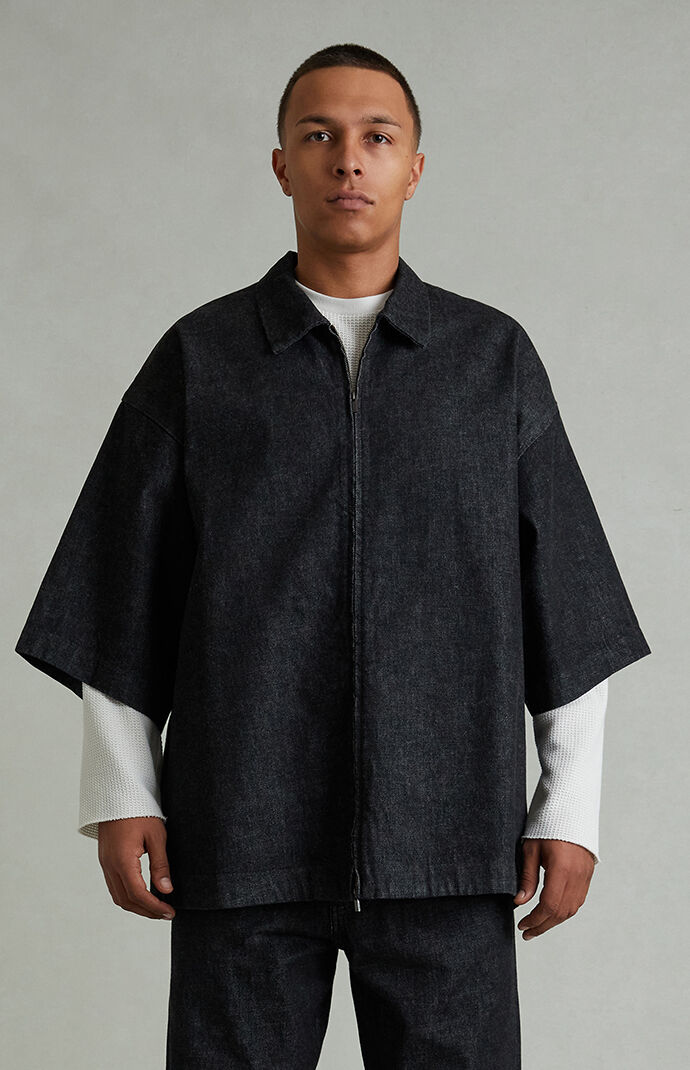 Fear of God ESSENTIALS Vintage Black Denim Zip Up Work Shirt | Pacsun