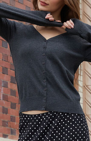 Dark Gray V-Neck Button Cardigan image number 2