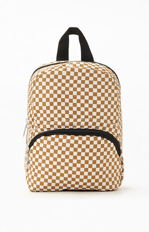 brown checkered backpack