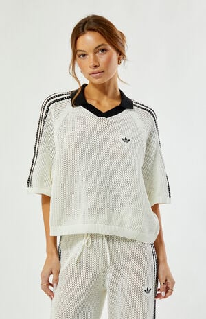 Off White Crochet Polo Sweater image number 1
