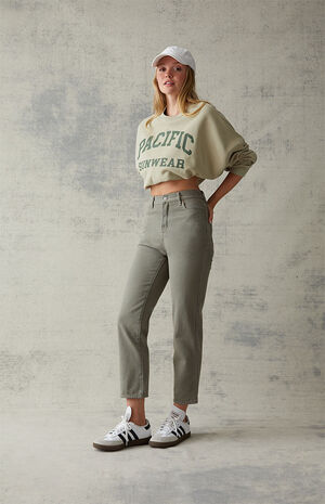 Olive High Waisted Straight Leg Jeans image number 1
