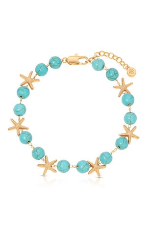 Starfish & Turquoise Beaded Anklet image number 1