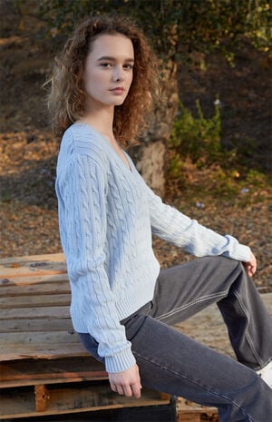 Light Blue Leigh Cable Knit Sweater image number 2