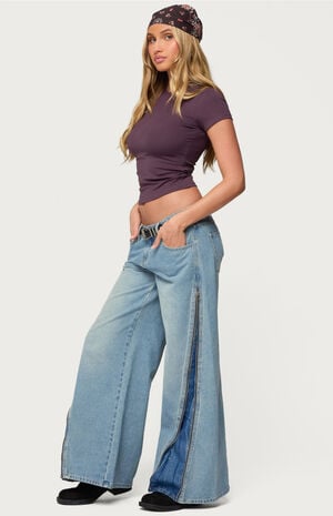 Zippered Washed Wide Leg Jeans image number 4