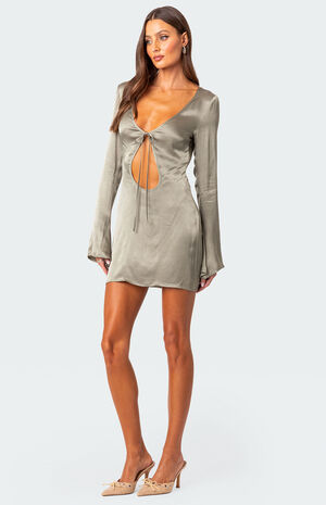 Satin Tie Front Cut Out Mini Dress image number 1