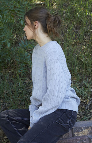 Light Blue Brianna Cable Knit Sweater image number 3