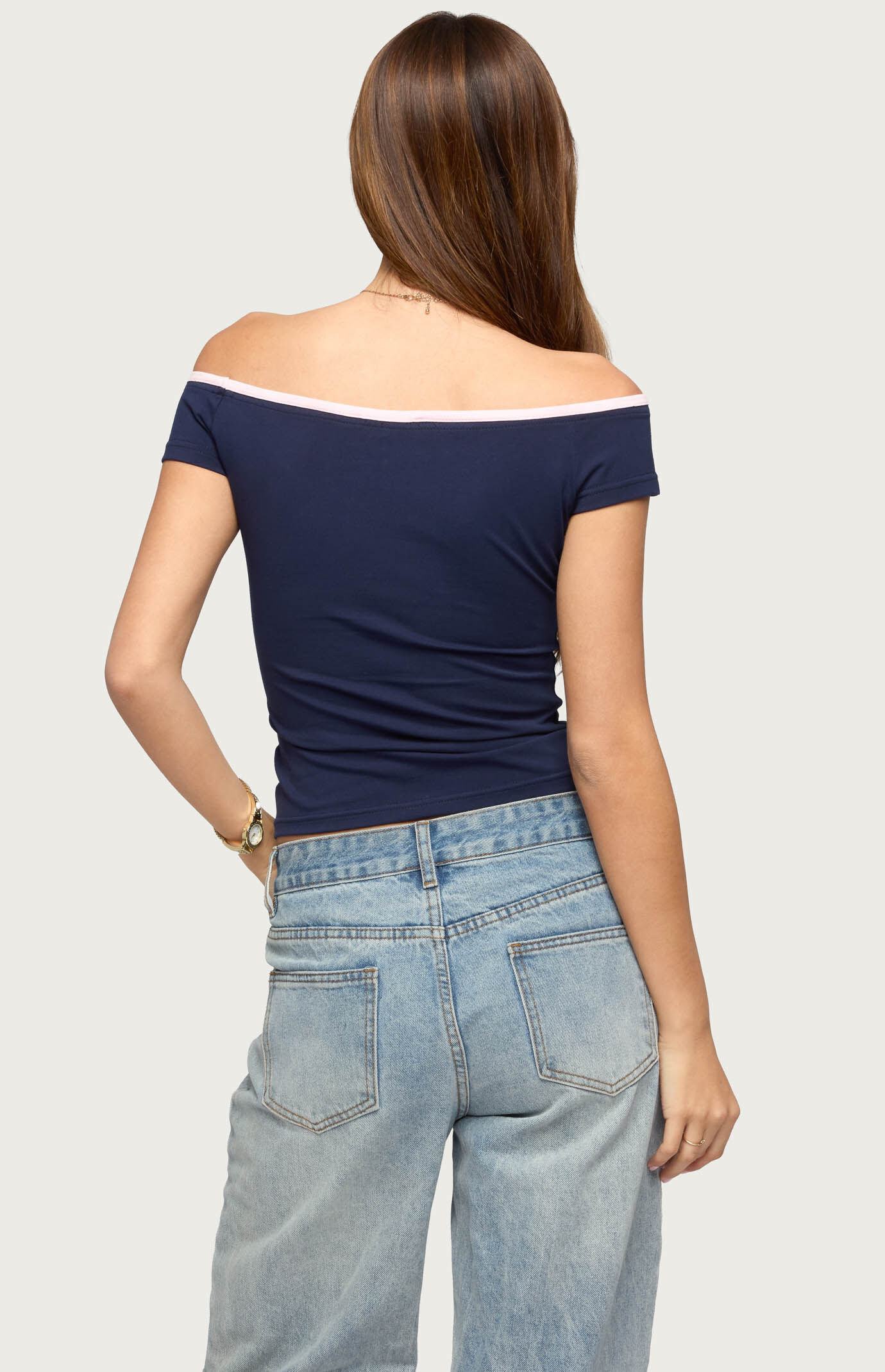 Edikted Dellah Contrast Off Shoulder Top