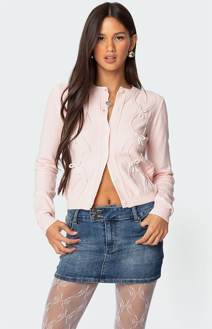 Edikted Contrast Bow Knit Cardigan
