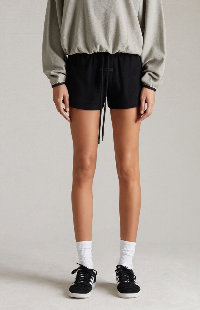 Fear of God Essentials Womens Jet Black Reverse Fleece Running Shorts