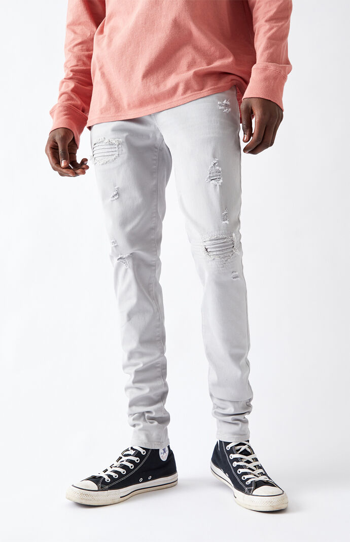 Light Gray Rip & Repair Stacked Skinny Jeans