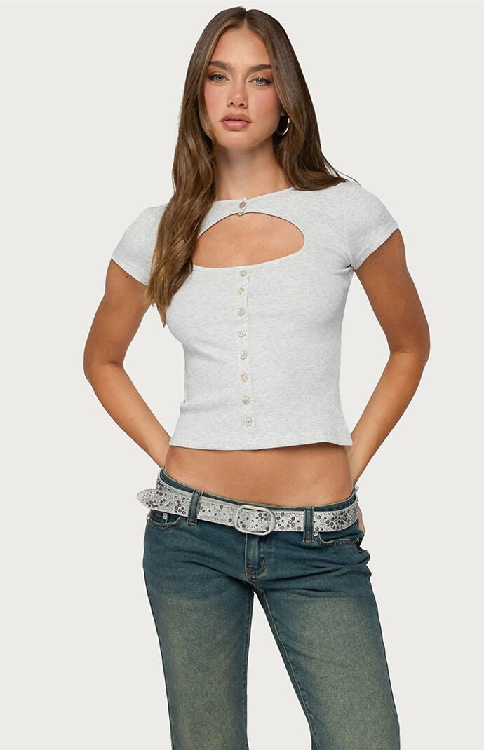 Edikted Tyla Button Up Keyhole Cutout Top